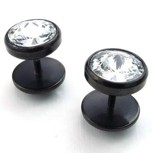 Men Cubic Zirconia Stainless Steel Stud Earrings, Black