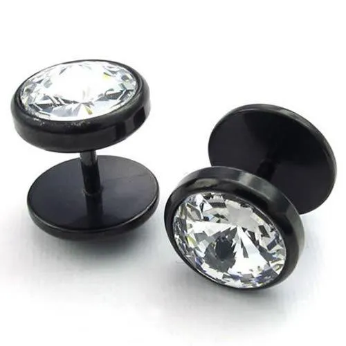 Men Cubic Zirconia Stainless Steel Stud Earrings, Black