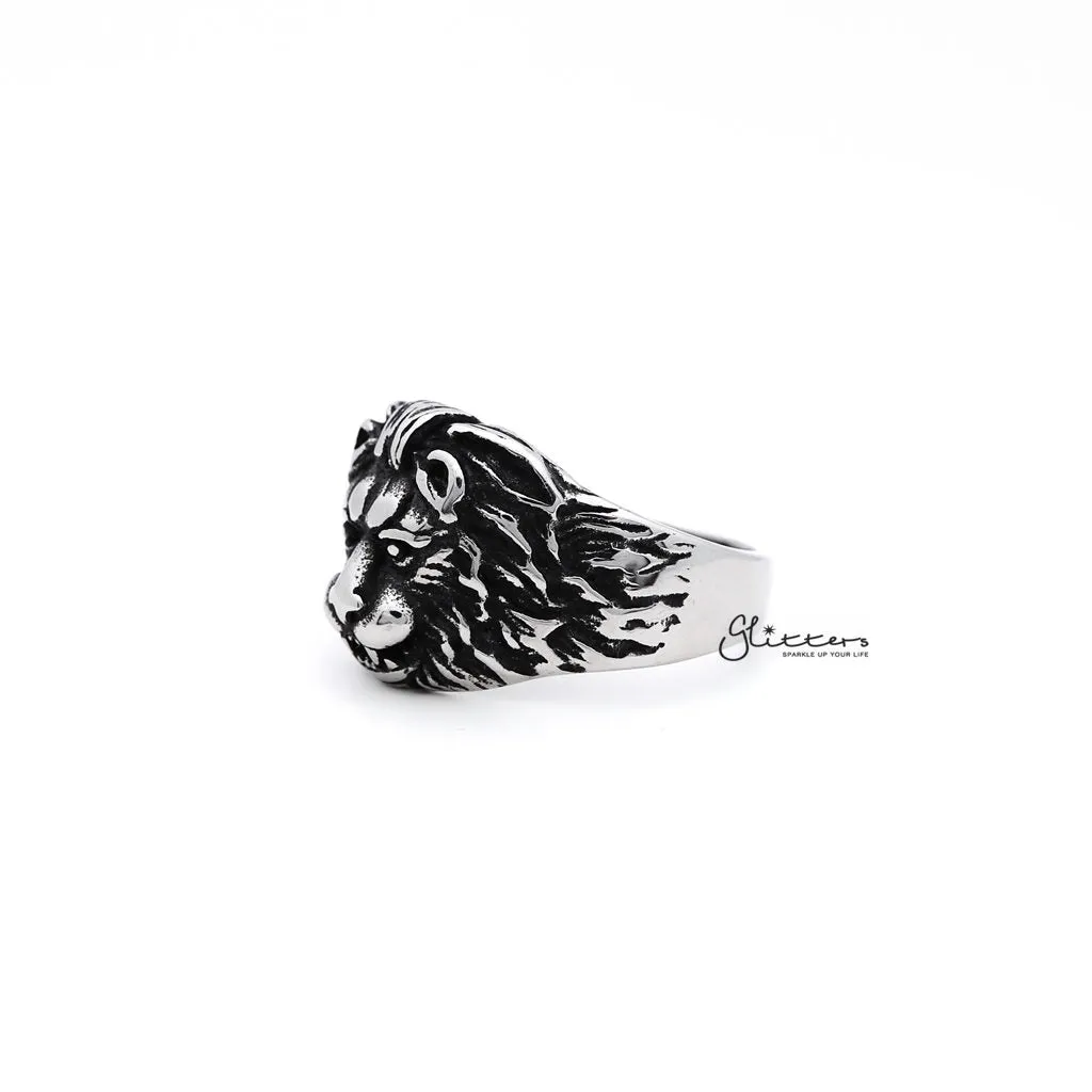 Men's Antiqued Stainless Steel Gothic Lion Heart Casting Rings