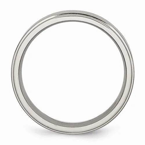 Men's Wedding Band-Titanium Ridged Edge 6mm Brushed and Polished Band-UDINC0365