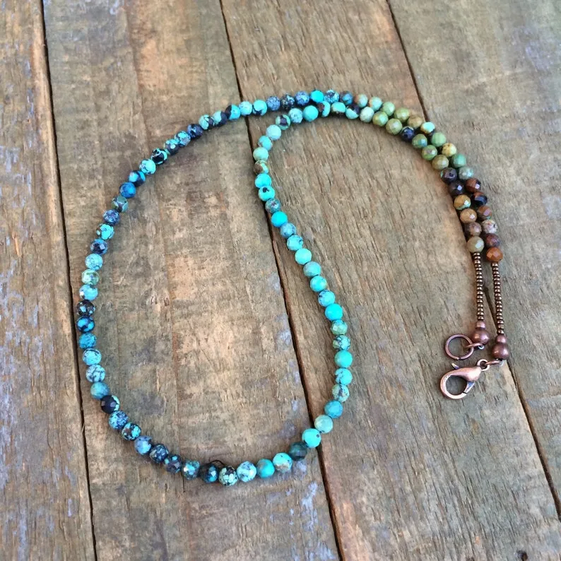 Minimalist Turquoise Choker with Ombre Turquoise Stones and Copper Accents