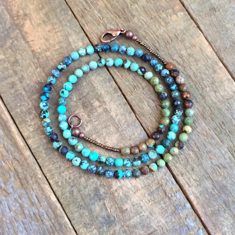 Minimalist Turquoise Choker with Ombre Turquoise Stones and Copper Accents