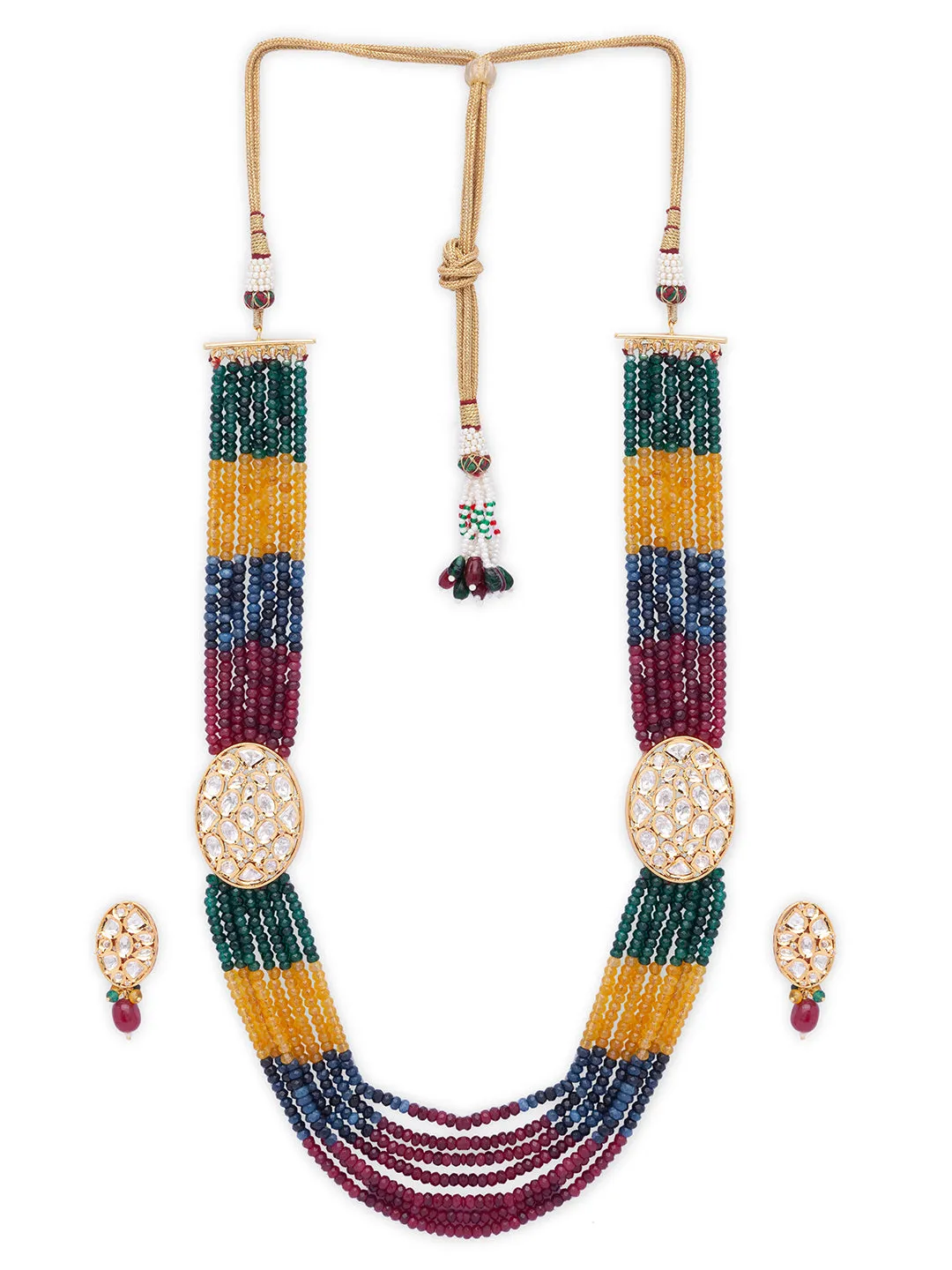 Multicolor Gold Tone Kundan Necklace Set with Onyx