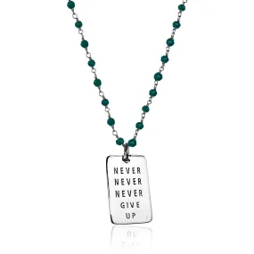 Never Give Up Turquoise Dog Tag Necklace