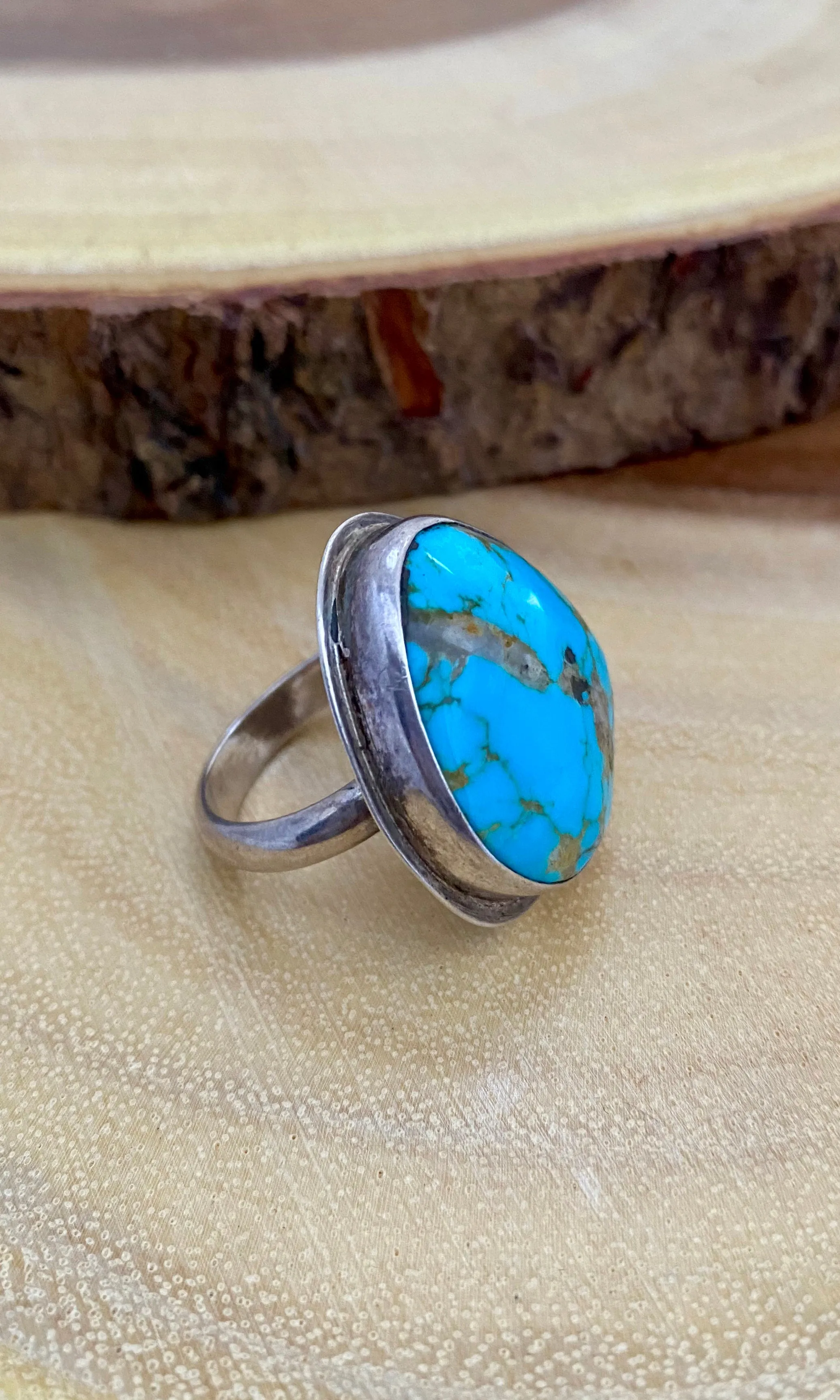 OCEAN BLUE Sterling Silver & Turquoise Ring , Size 10 1/2