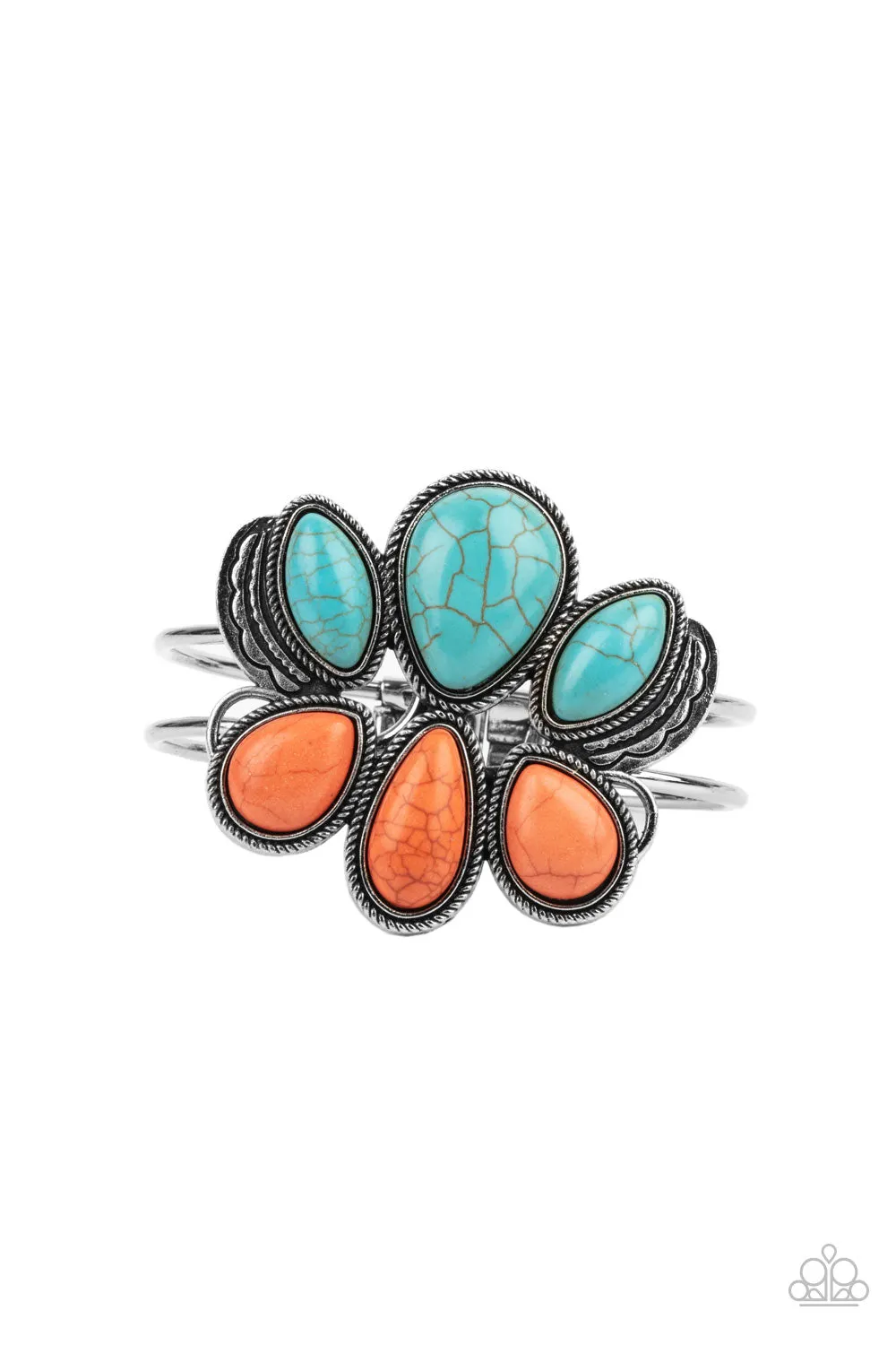 Paparazzi Botanical Badlands - Orange and Turquoise Blue Stone Hinged Bracelet