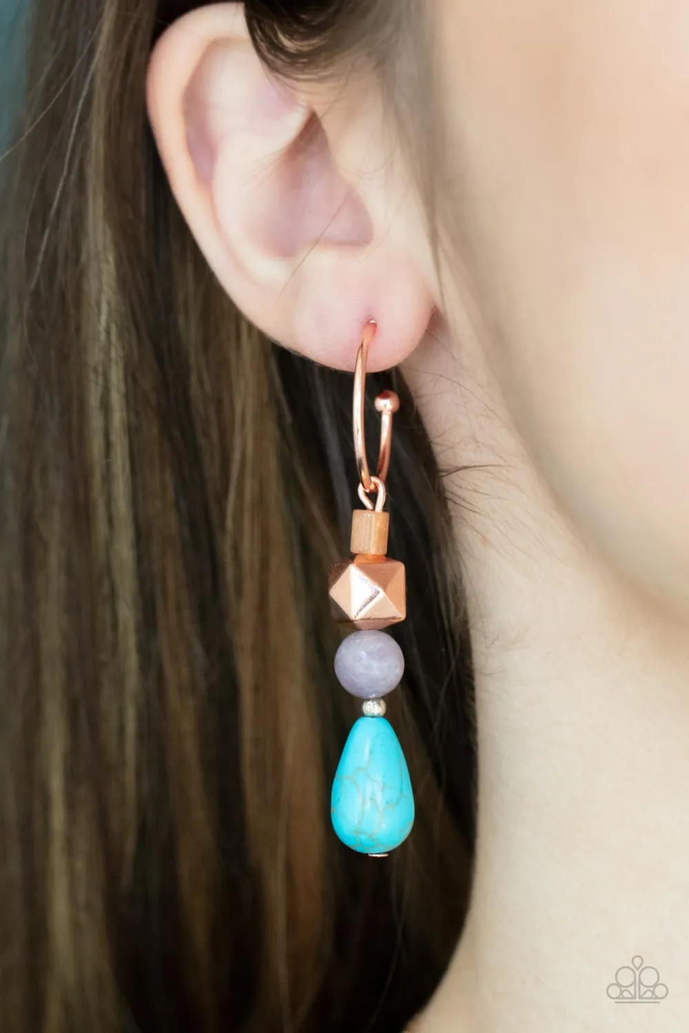 Paparazzi Boulevard Stroll - Copper and Turquoise Earring