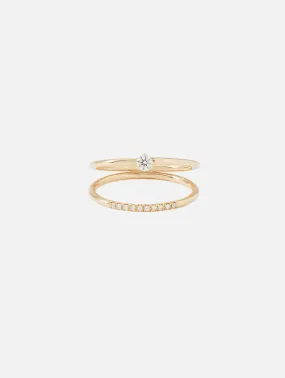 Pave and Prong Diamond Split Double Band Ring