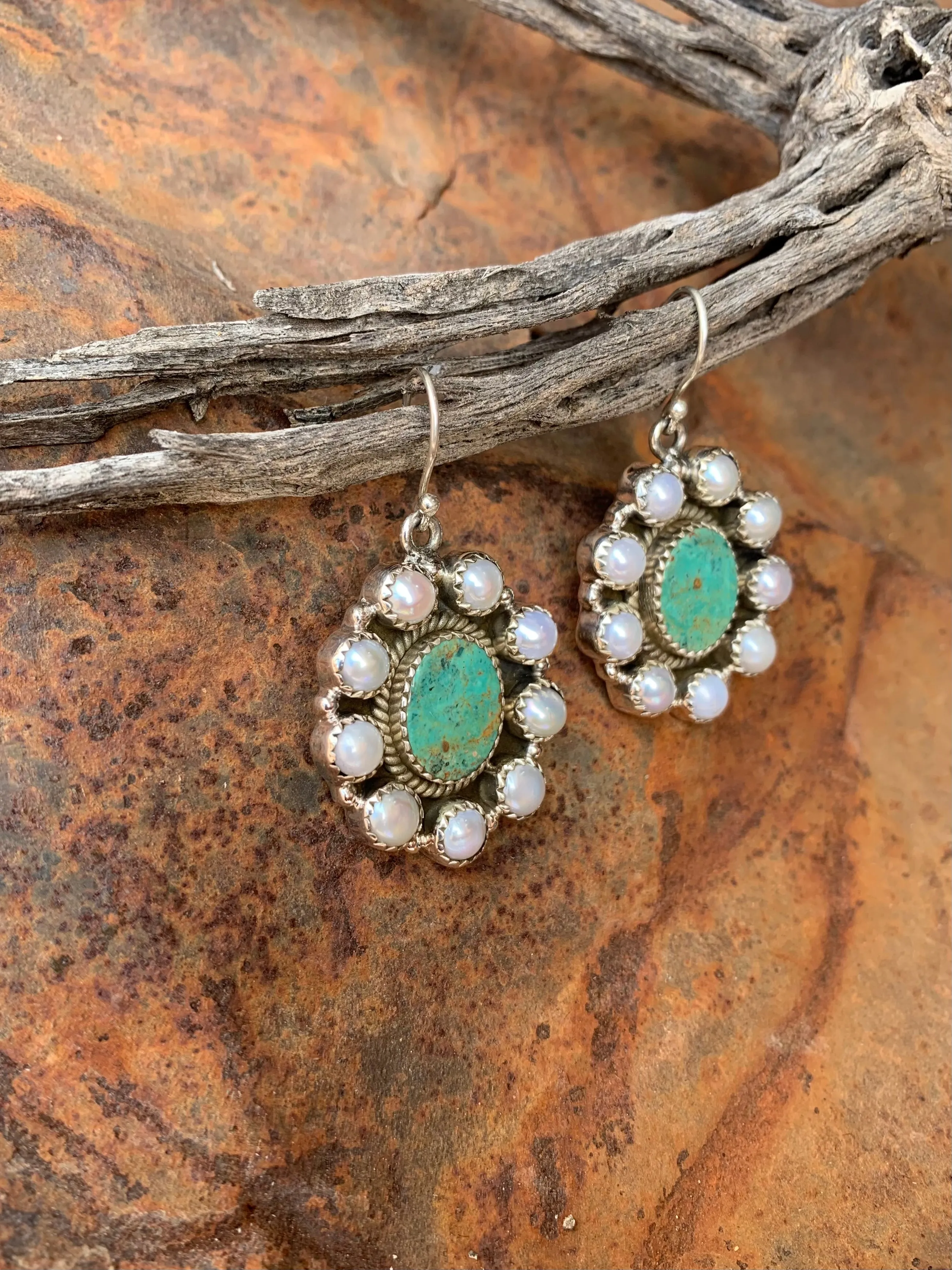 Pearl & Turquoise Cluster earrings