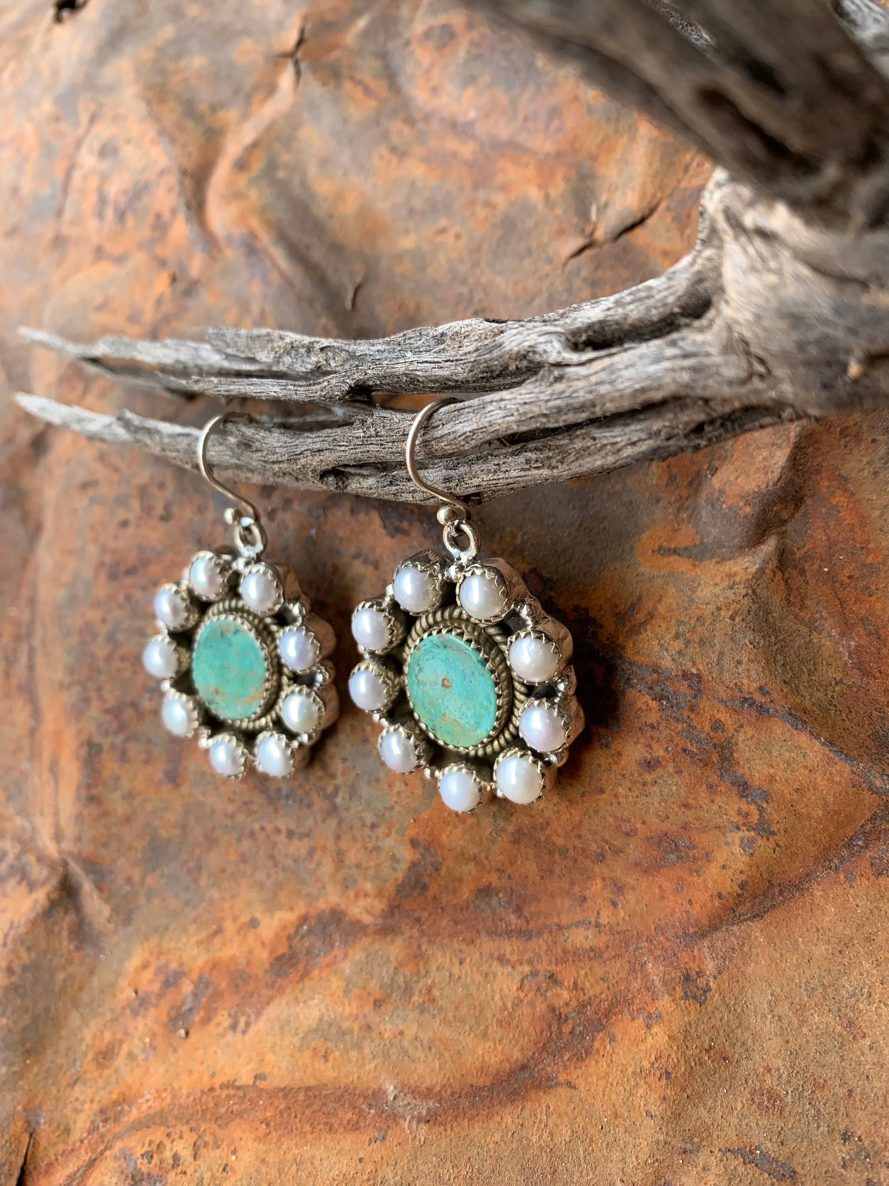 Pearl & Turquoise Cluster earrings