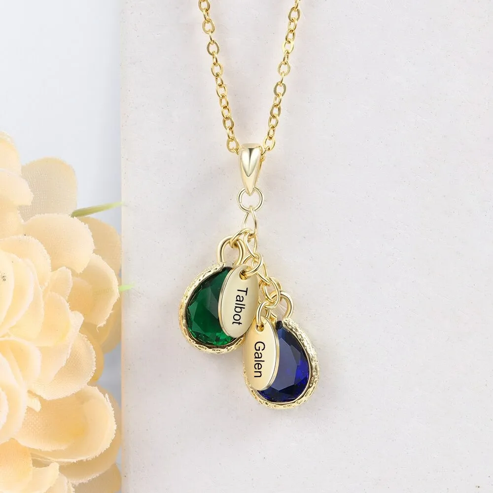 Personalized 2 Names 2 Stones Water Drop Necklace