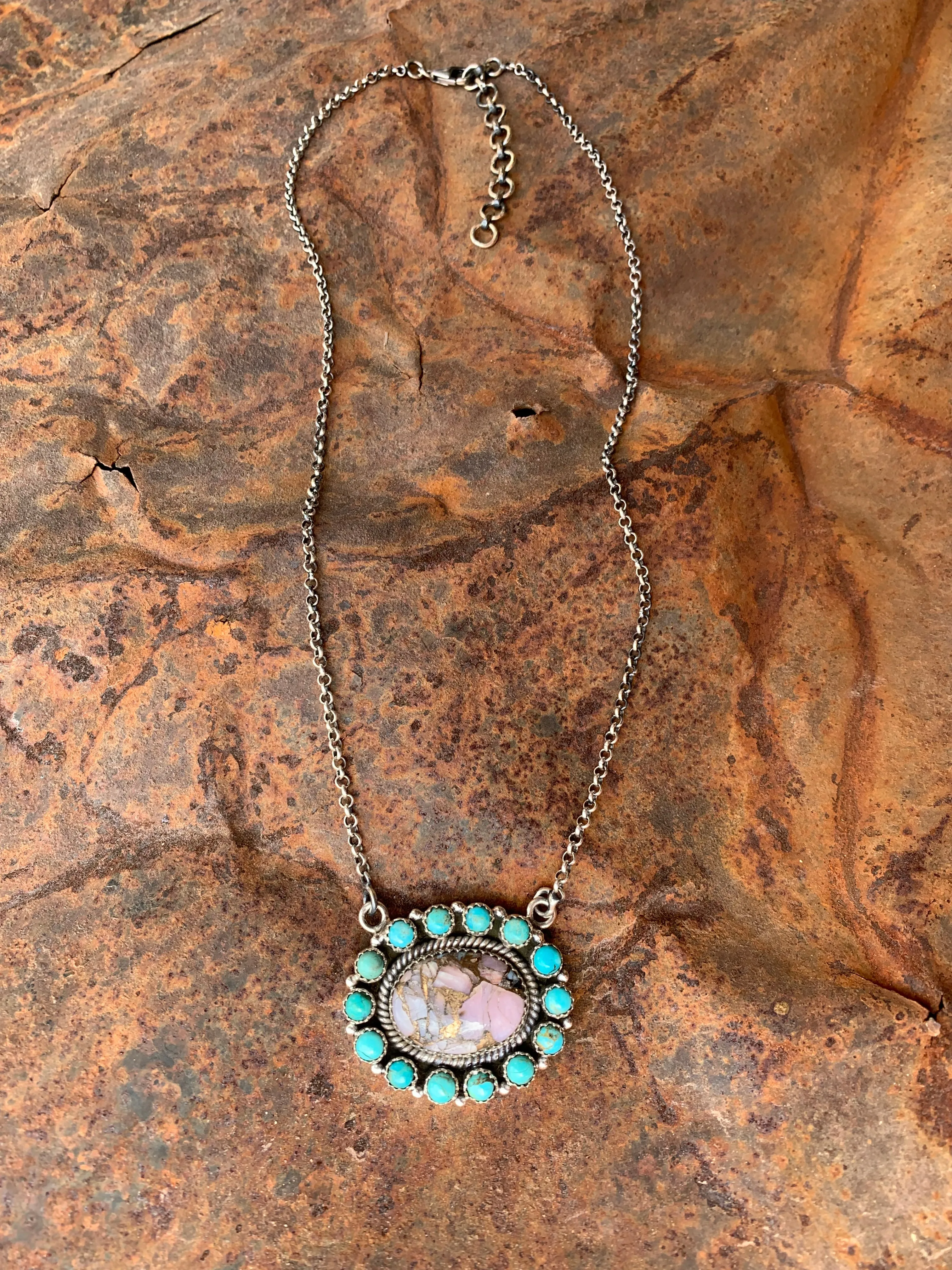 Pink Opal & Turquoise Cluster necklace