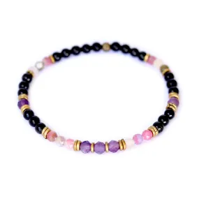 Protection and Good Energy Watermelon and Black Tourmaline Delicate Bracelet