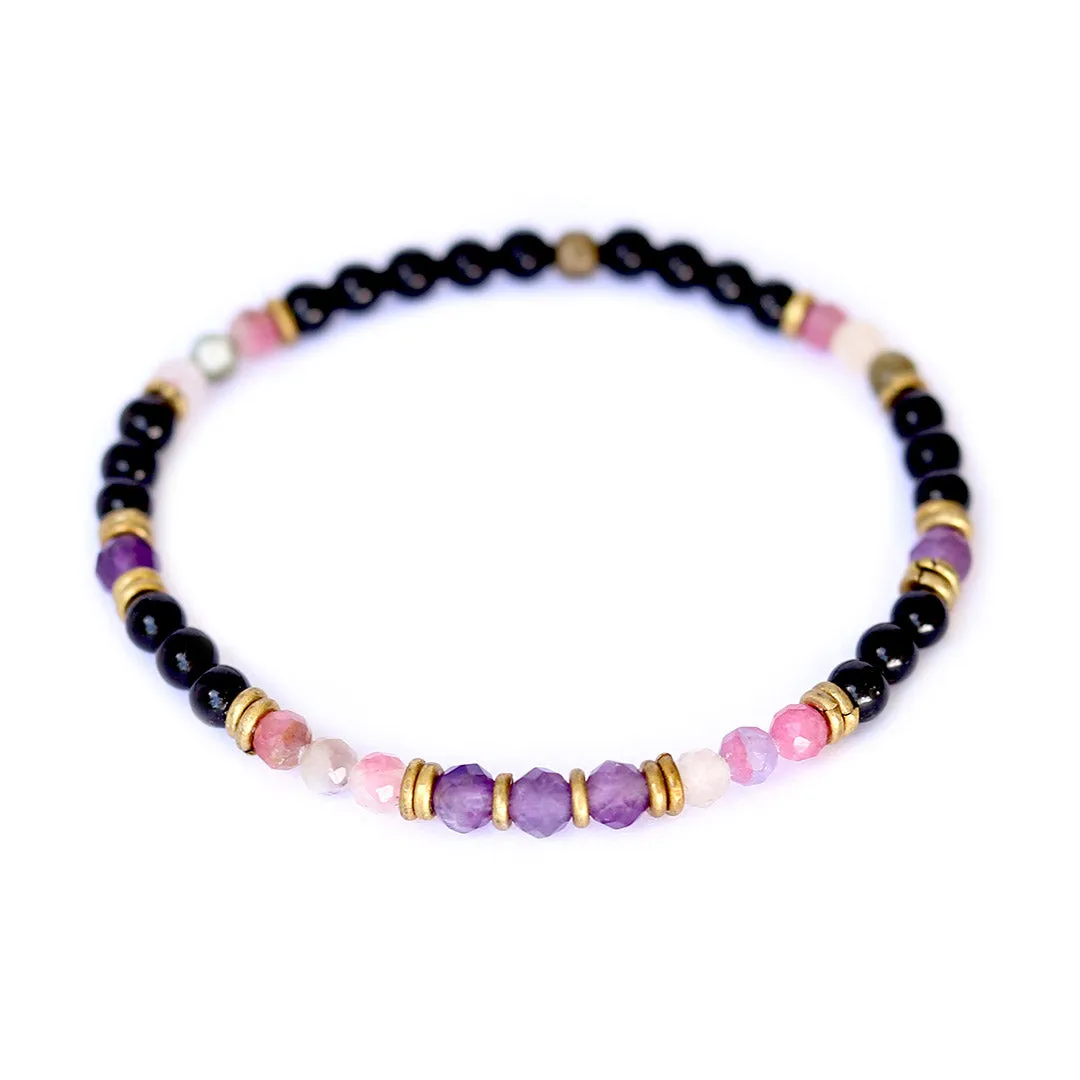 Protection and Good Energy Watermelon and Black Tourmaline Delicate Bracelet