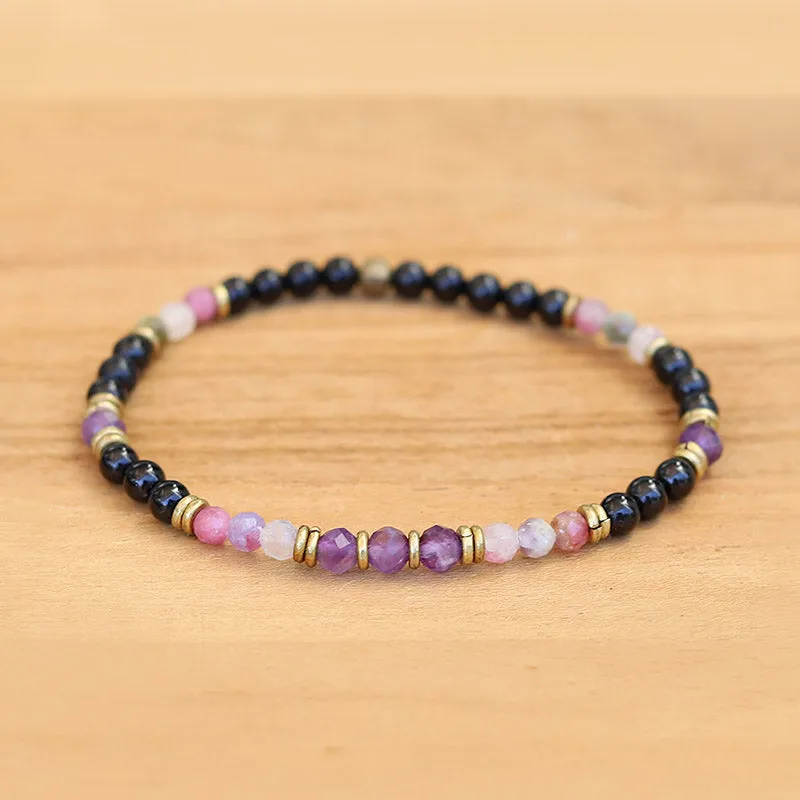 Protection and Good Energy Watermelon and Black Tourmaline Delicate Bracelet