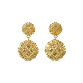 Quilted Texture Medallion Drop Earrings