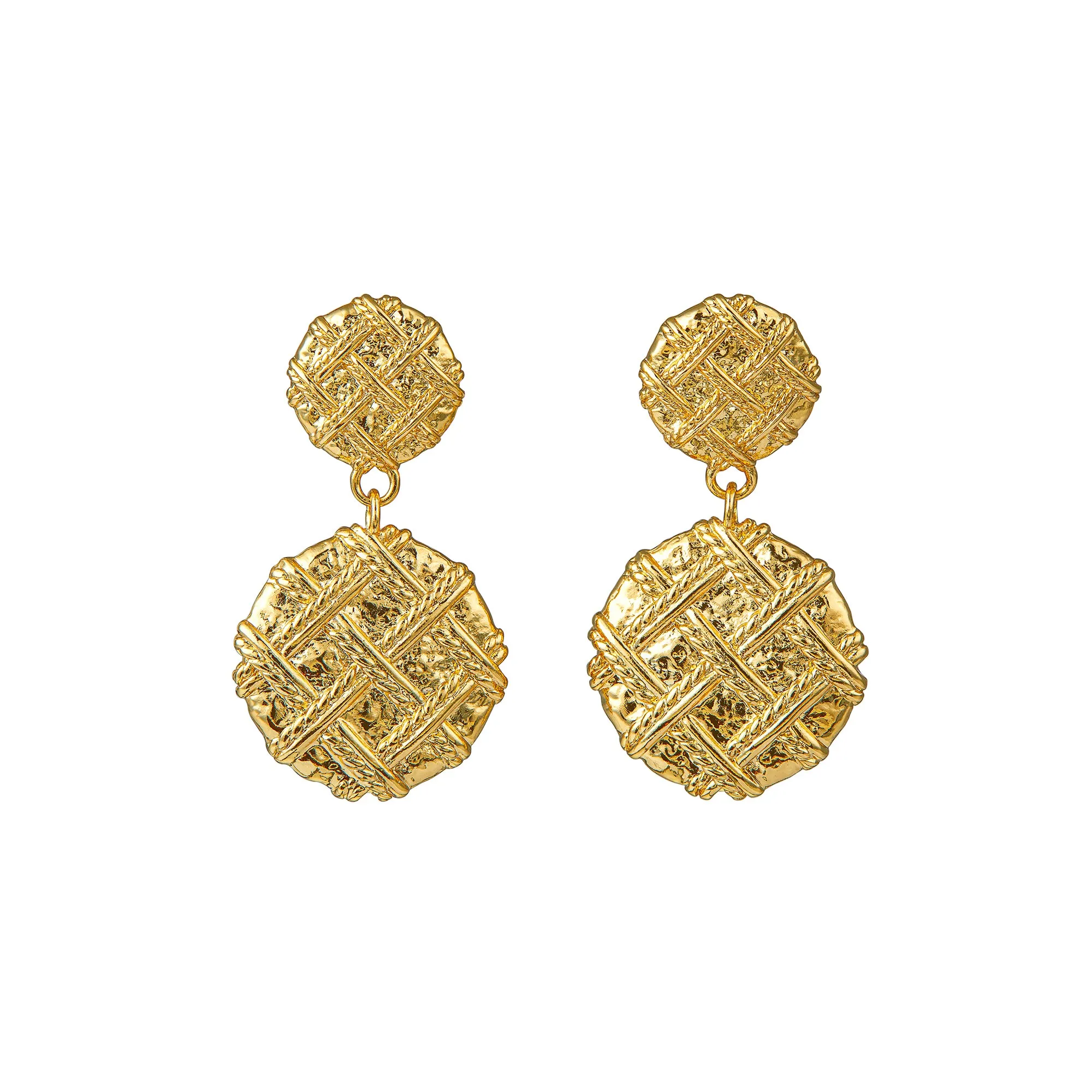 Quilted Texture Medallion Drop Earrings