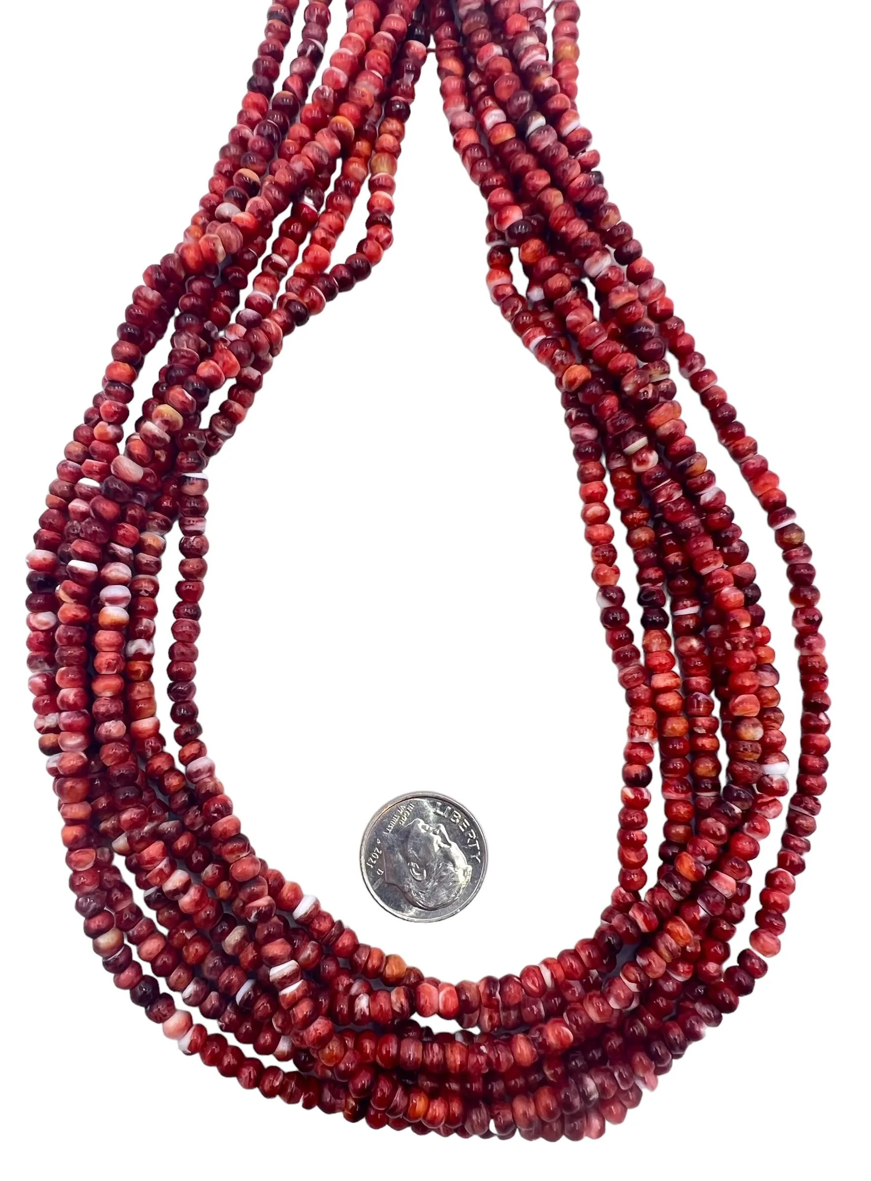 Red/Rust Spiny Oyster 4mm Rondelle Beads, (16 Inch Strand)