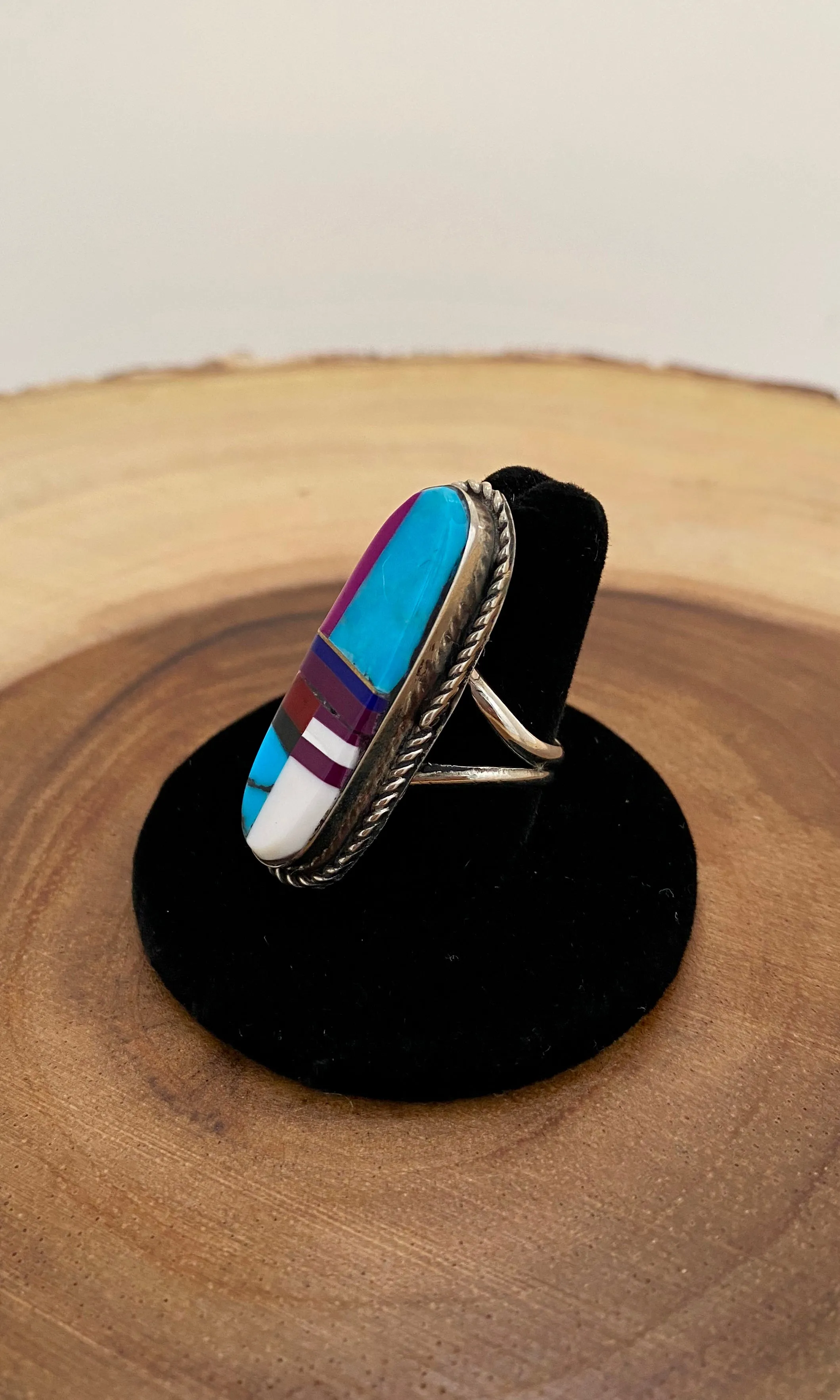 RING AROUND Multi Inlay Silver Ring | Size 8