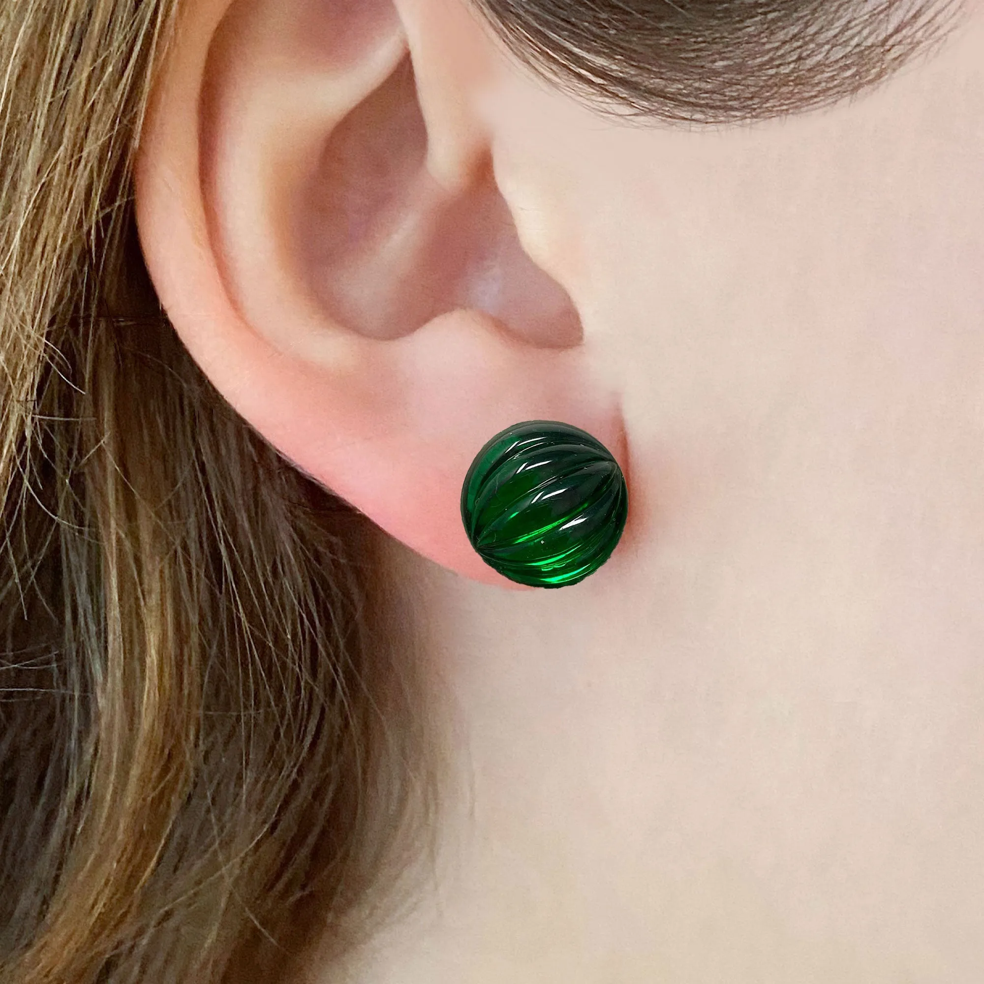 RONA ridged emerald studs