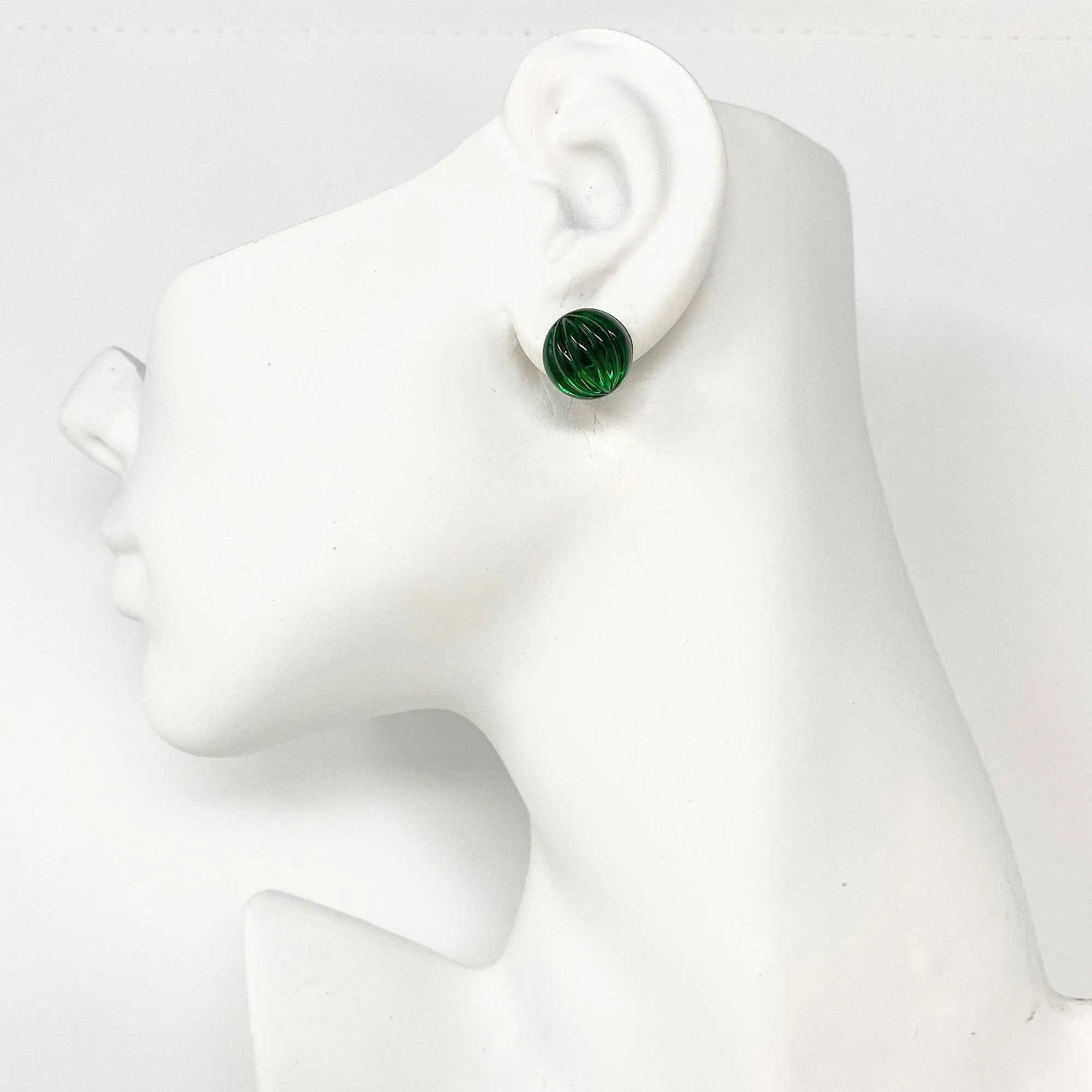 RONA ridged emerald studs