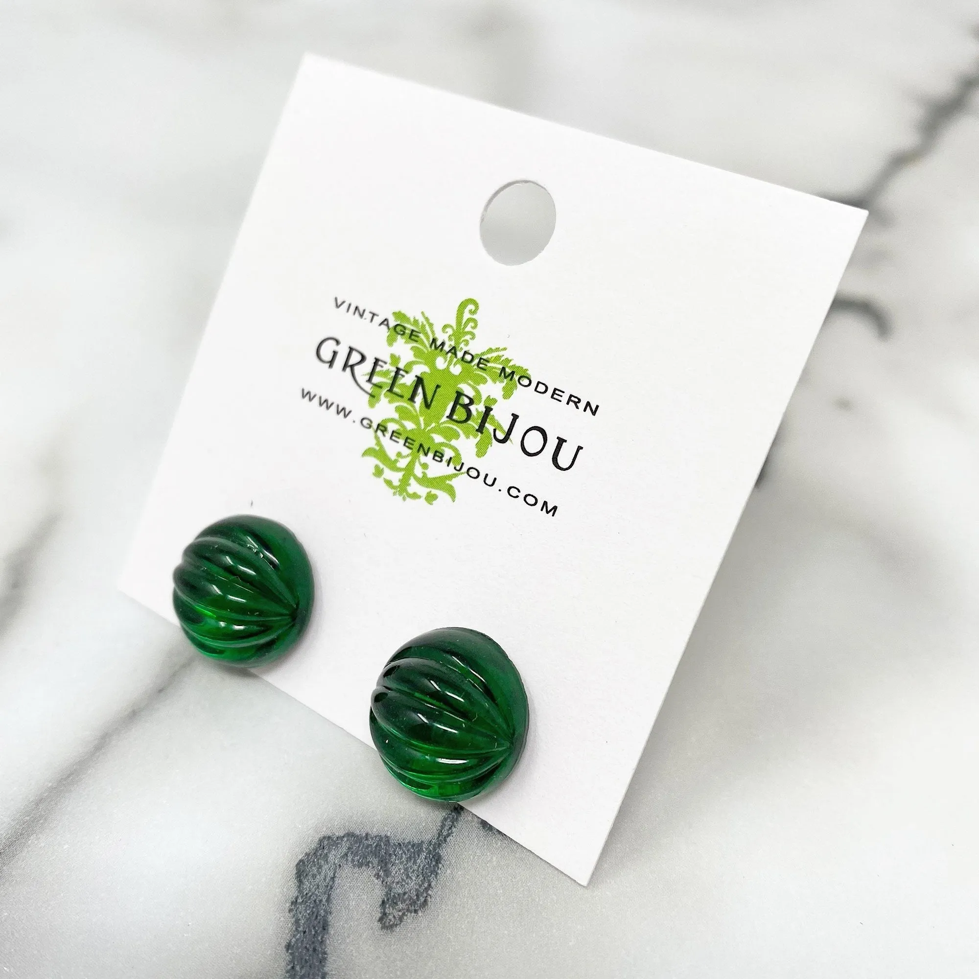 RONA ridged emerald studs