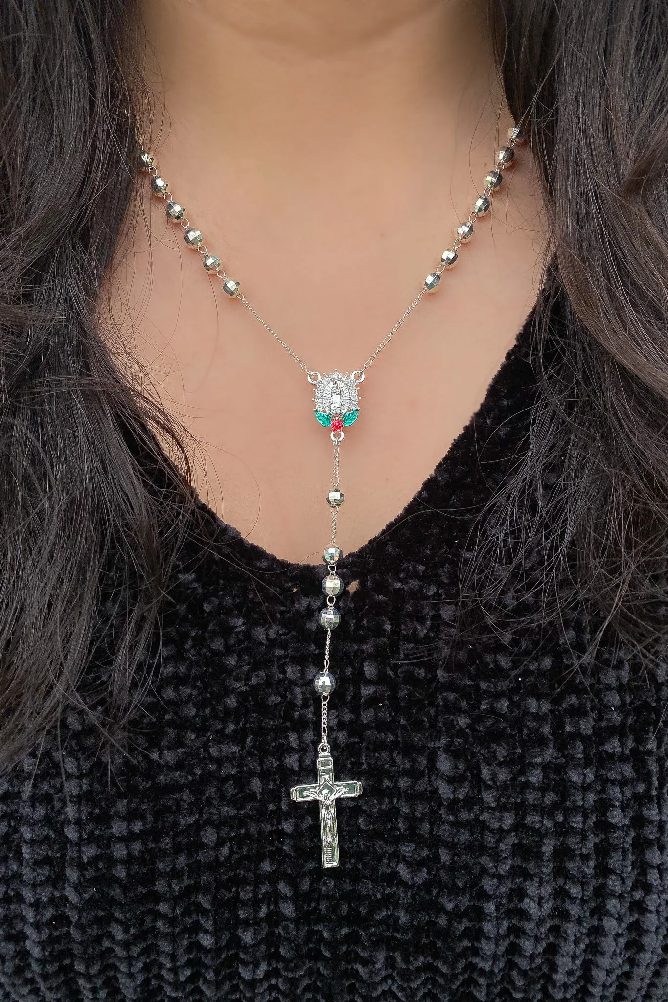 Rosa Guadalupana Rosario Necklace