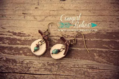 Rustic Antler Sliver Earrings w/Turquoise