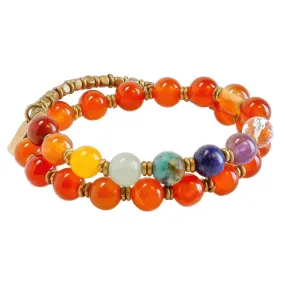 Second Chakra, Genuine Carnelian and Chakra Gemstones 27 Bead Wrap Mala Bracelet