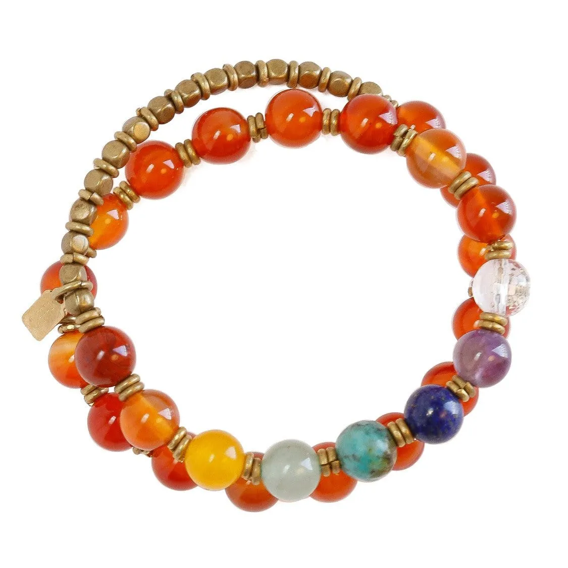 Second Chakra, Genuine Carnelian and Chakra Gemstones 27 Bead Wrap Mala Bracelet