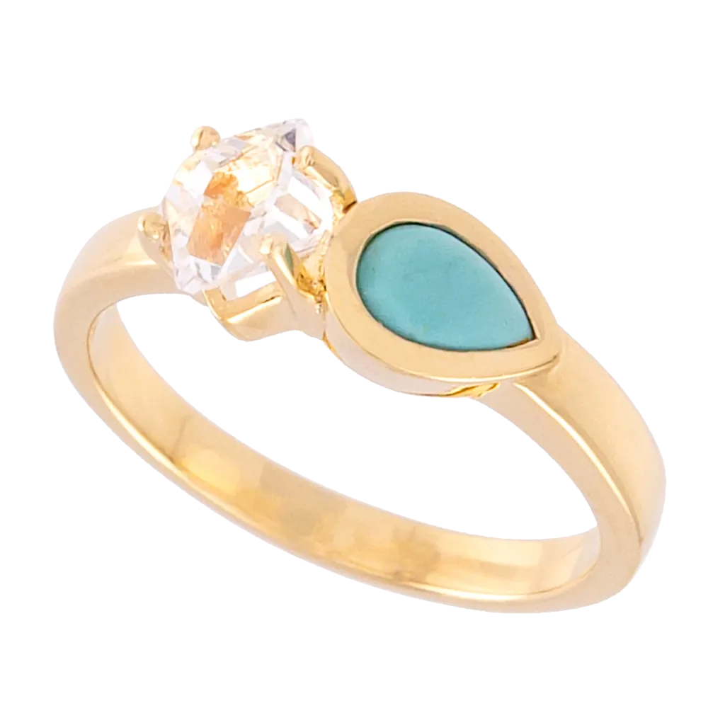 Signature Herkimer Diamond and Turquoise Teardrop Ring