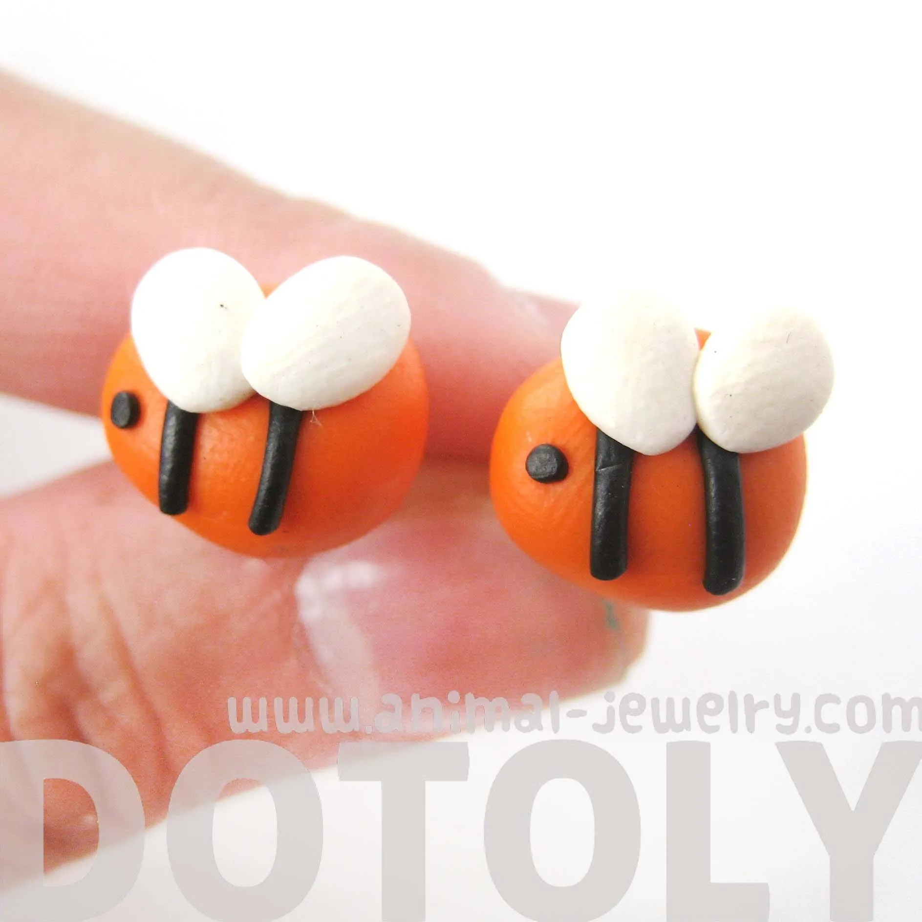 Small Bee Shaped Animal Themed Polymer Clay Stud Earrings | DOTOLY