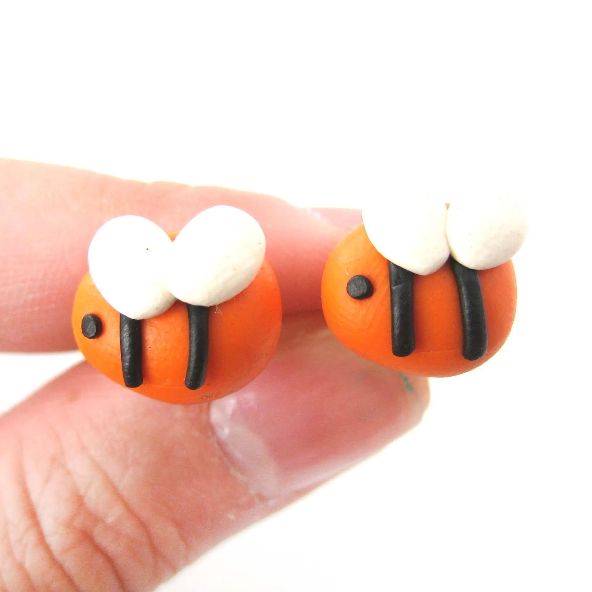 Small Bee Shaped Animal Themed Polymer Clay Stud Earrings | DOTOLY