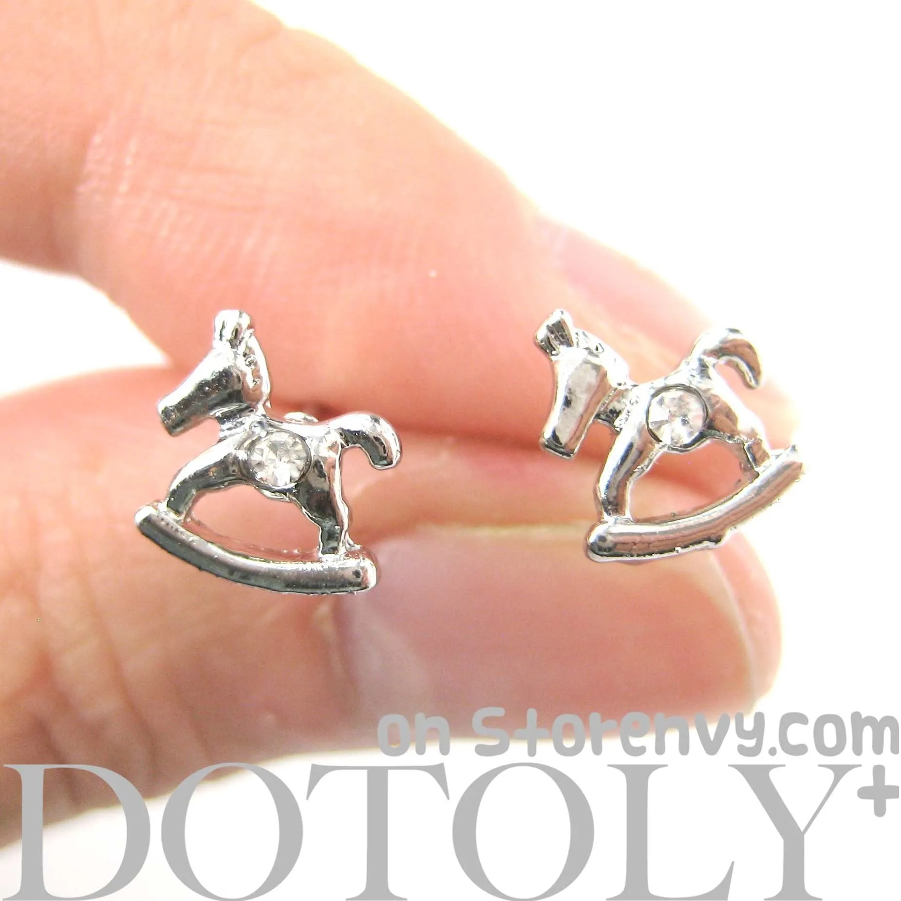 Small Rocking Horse Shaped Animal Stud Earrings in Silver