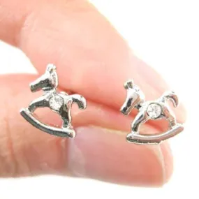 Small Rocking Horse Shaped Animal Stud Earrings in Silver