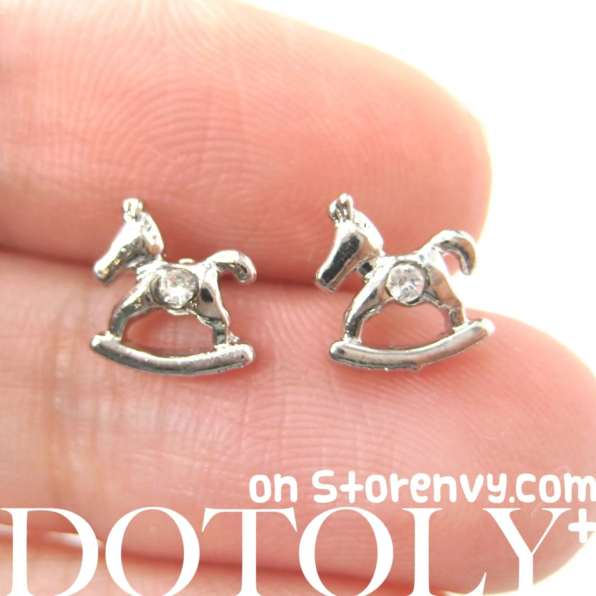 Small Rocking Horse Shaped Animal Stud Earrings in Silver