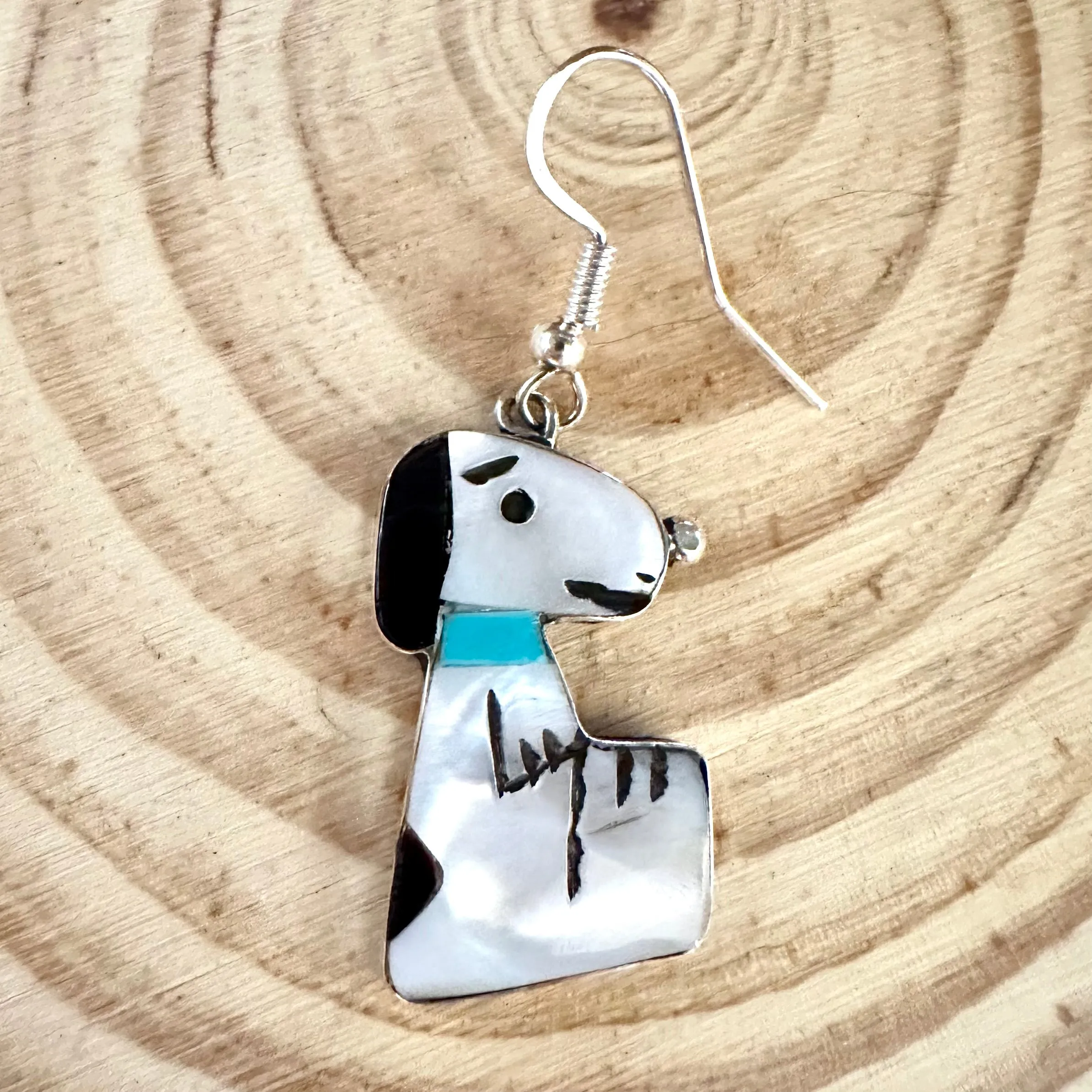 SNOOPY Shenel Comosona Zuni Toons Multi- Stone Inlay Dangle Earrings