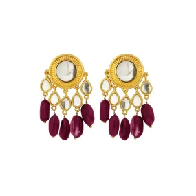 Sohni Stud Earrings- Rani Pink Hued Stone