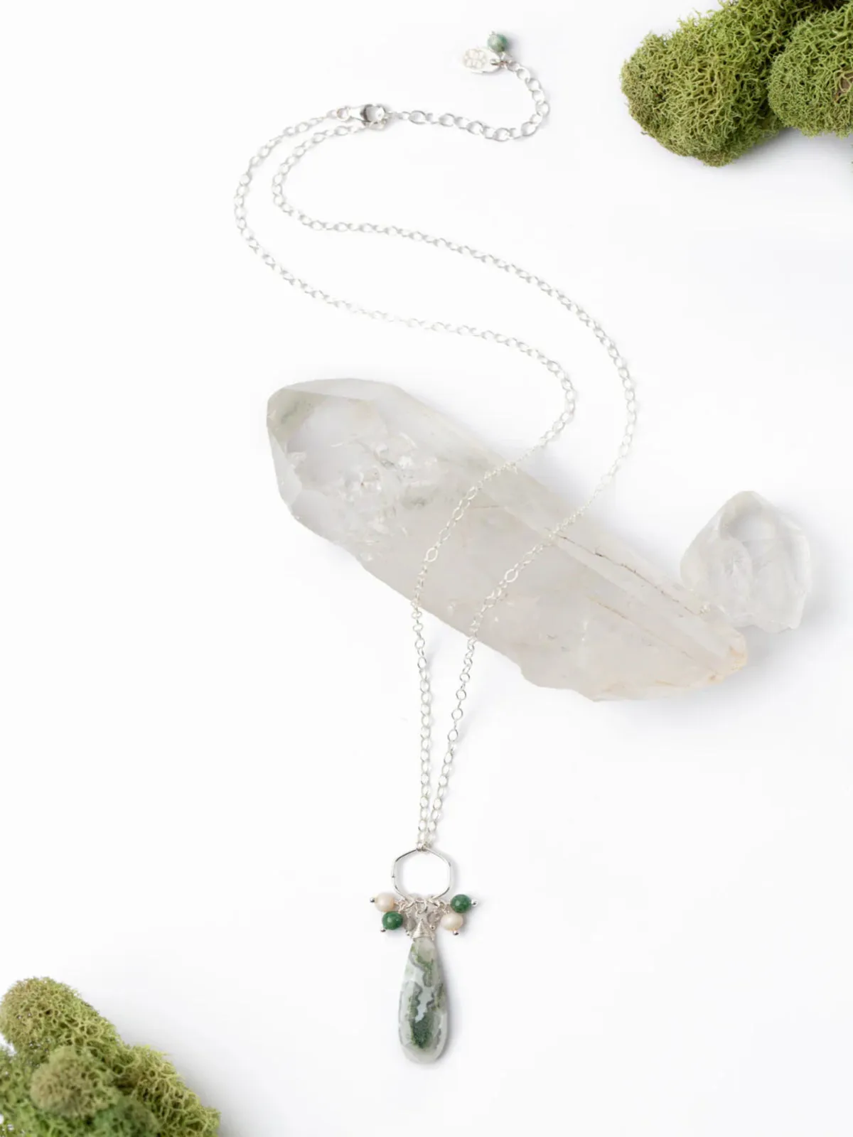 Spring Frost Moss Agate Drop Necklace by Anne Vaughan