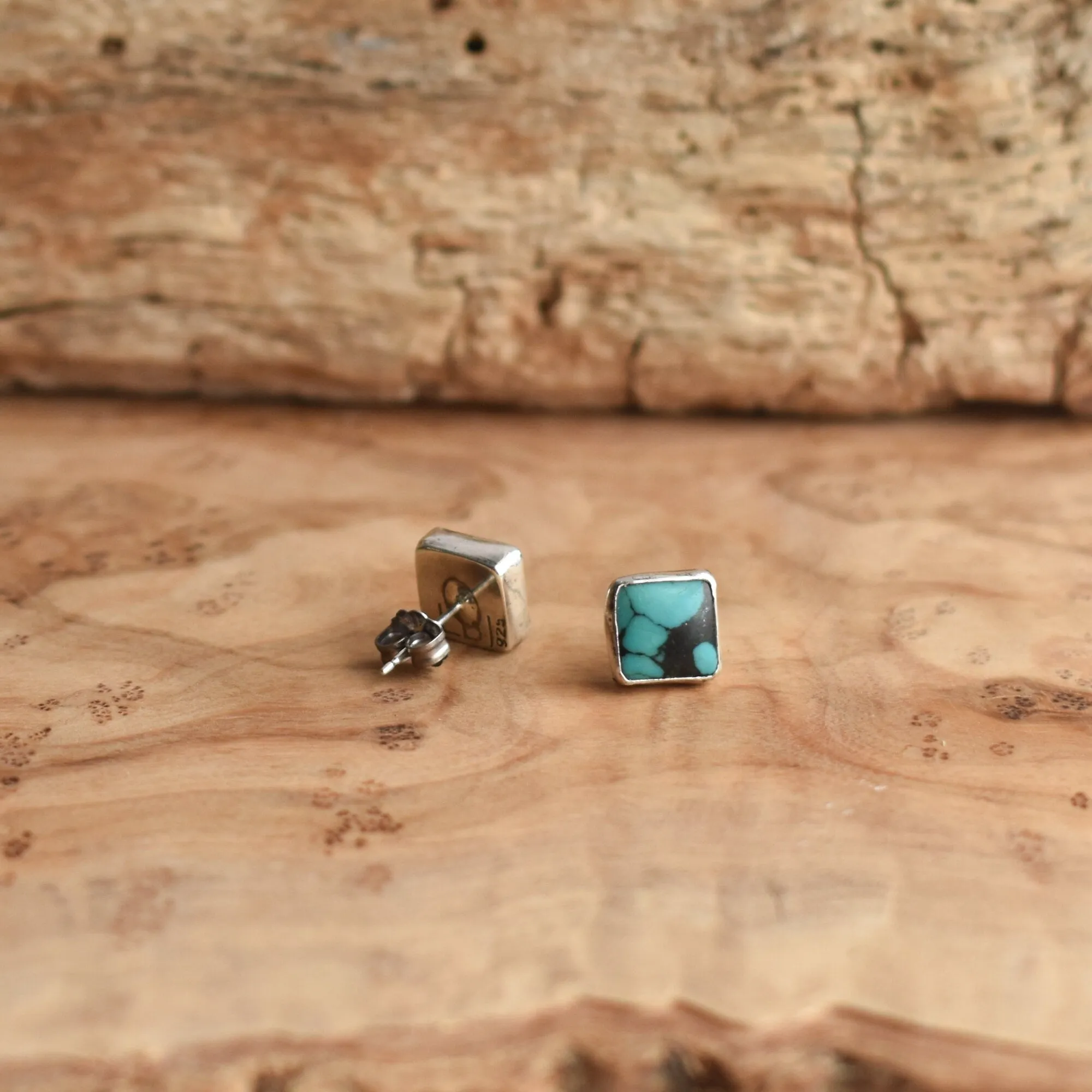 Square Turquoise Posts - Turquoise Studs - Sterling Silver Posts - Silversmith Turquoise Earrings