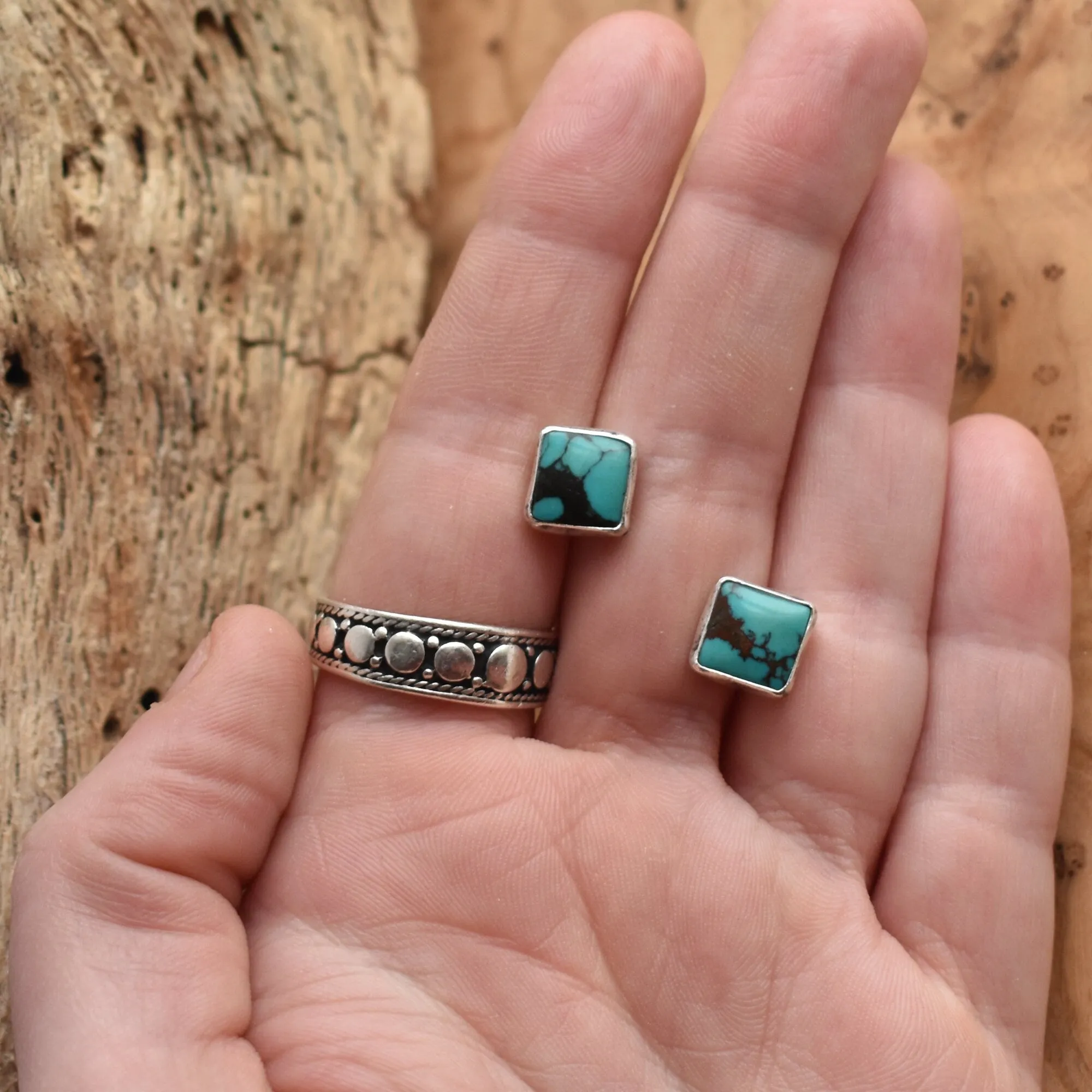 Square Turquoise Posts - Turquoise Studs - Sterling Silver Posts - Silversmith Turquoise Earrings