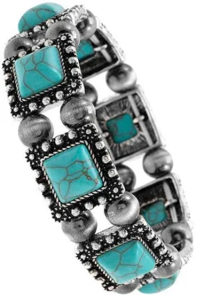 Square Turquoise Stone Double Stretch Bracelet