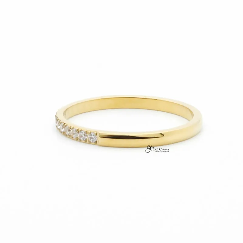 Stainless Steel 15 CZ Inlay Band Ring - Gold