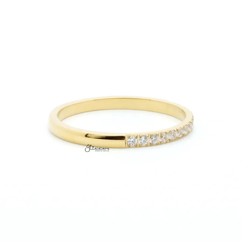 Stainless Steel 15 CZ Inlay Band Ring - Gold