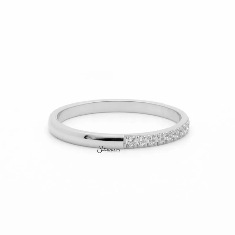 Stainless Steel 15 CZ Inlay Band Ring - Silver