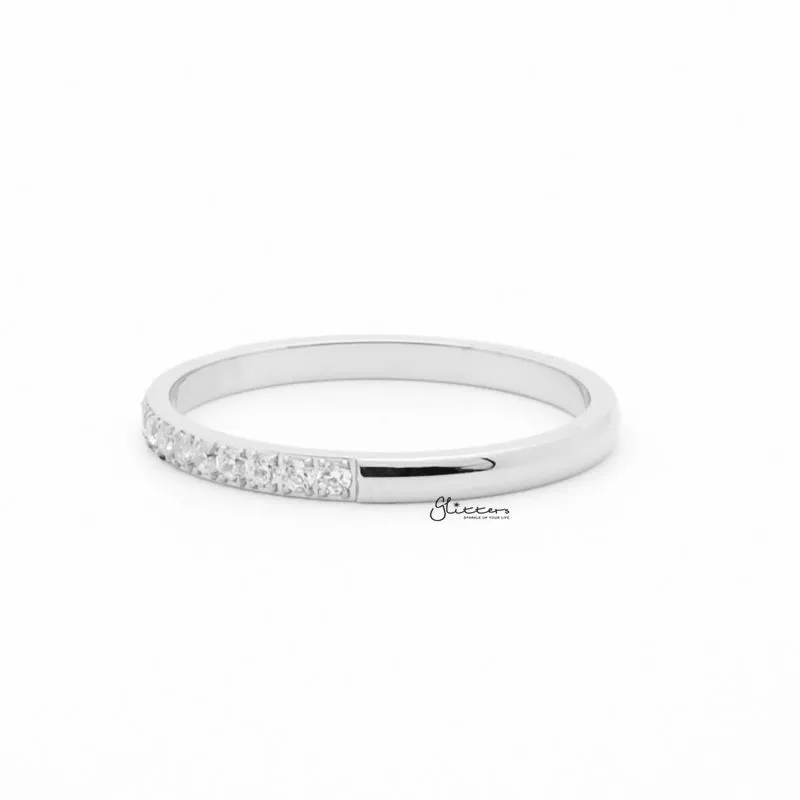 Stainless Steel 15 CZ Inlay Band Ring - Silver