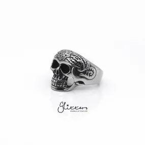 Stainless Steel Decorated Day of the Dead Sugar Skull Ring