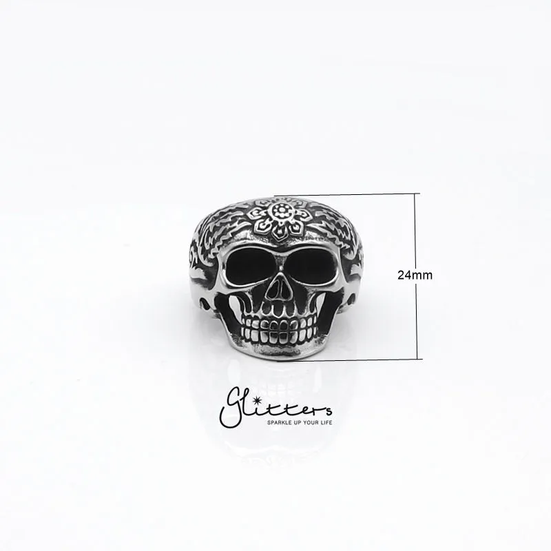 Stainless Steel Decorated Day of the Dead Sugar Skull Ring