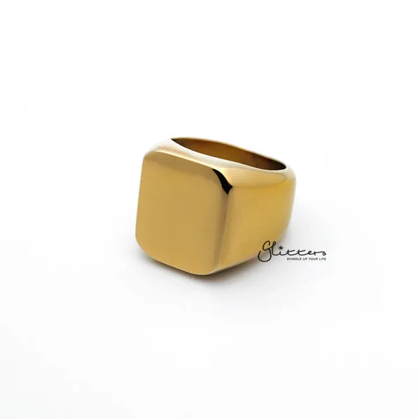 Stainless Steel High Polished Square Shape Men's Rings - Gold