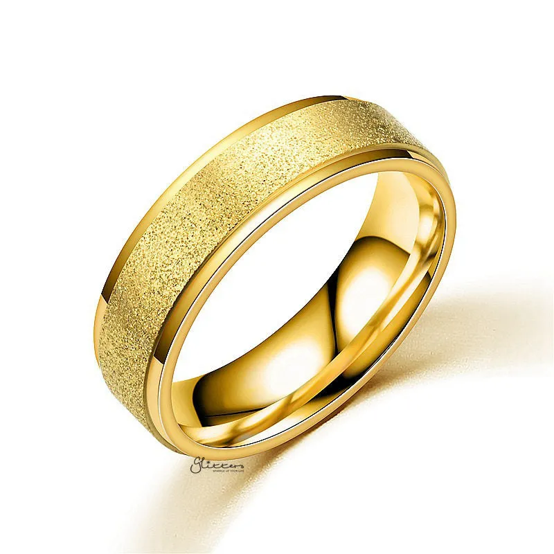 Stainless Steel Sandblasted Finish Band Ring - Gold